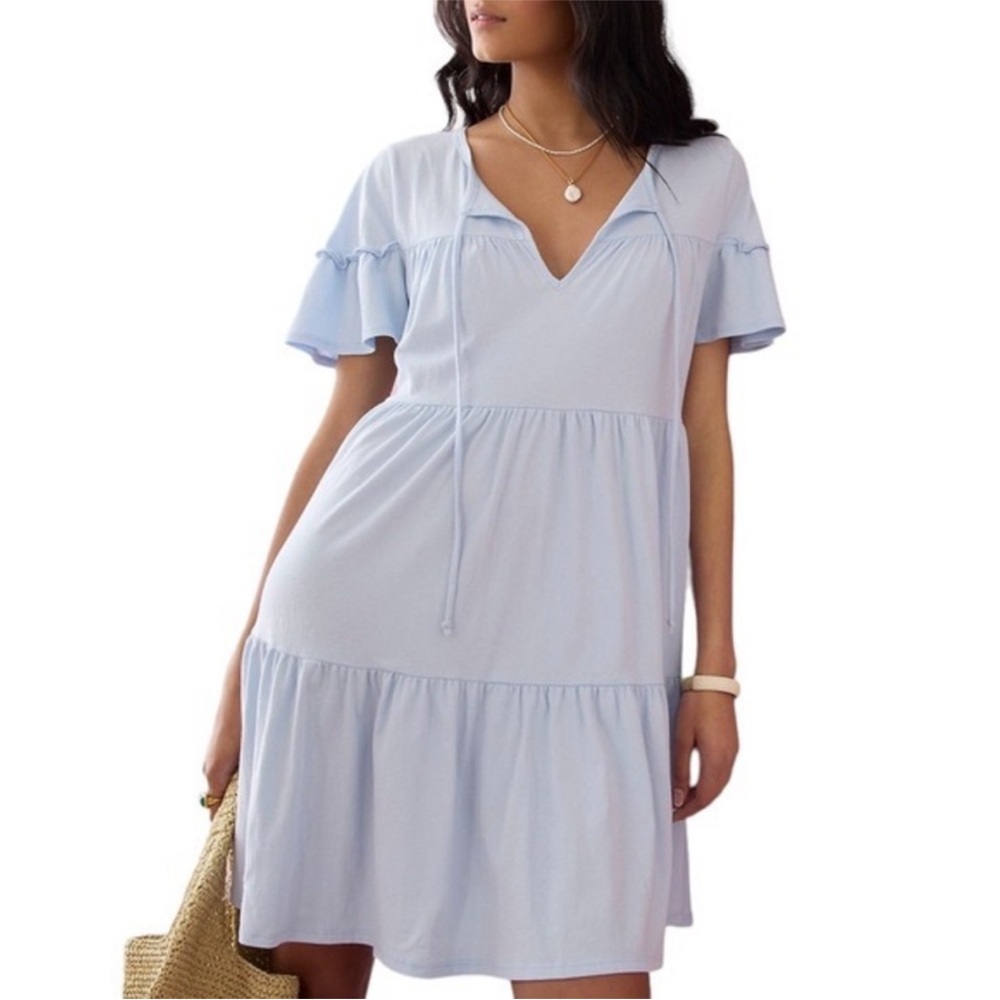 J. Crew Broken In Jersey 100% Cotton Tiered Short Sleeve Mini Dress XS BG209
